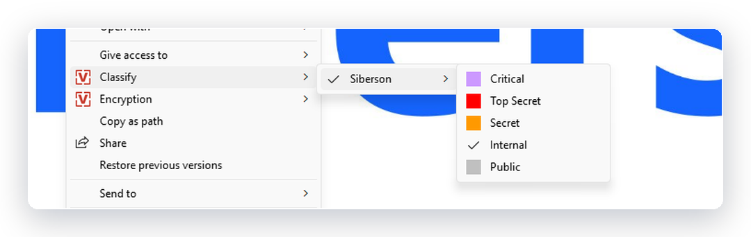 Veriket right-click classify menu in Windows Explorer