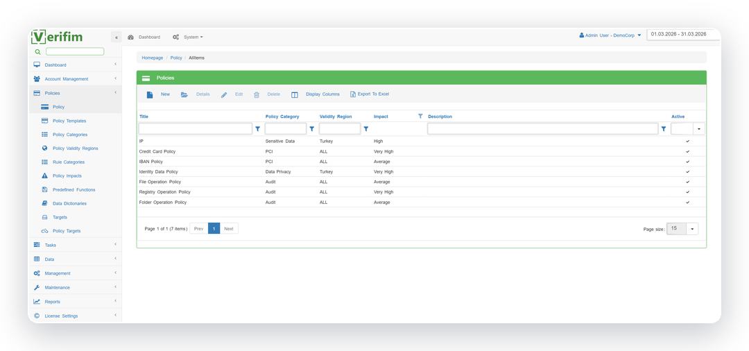 Verifim impact-rated file, folder and registry policies