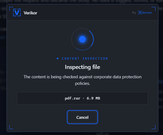 Verikor inspecting pasted content in the DLP Test tool
